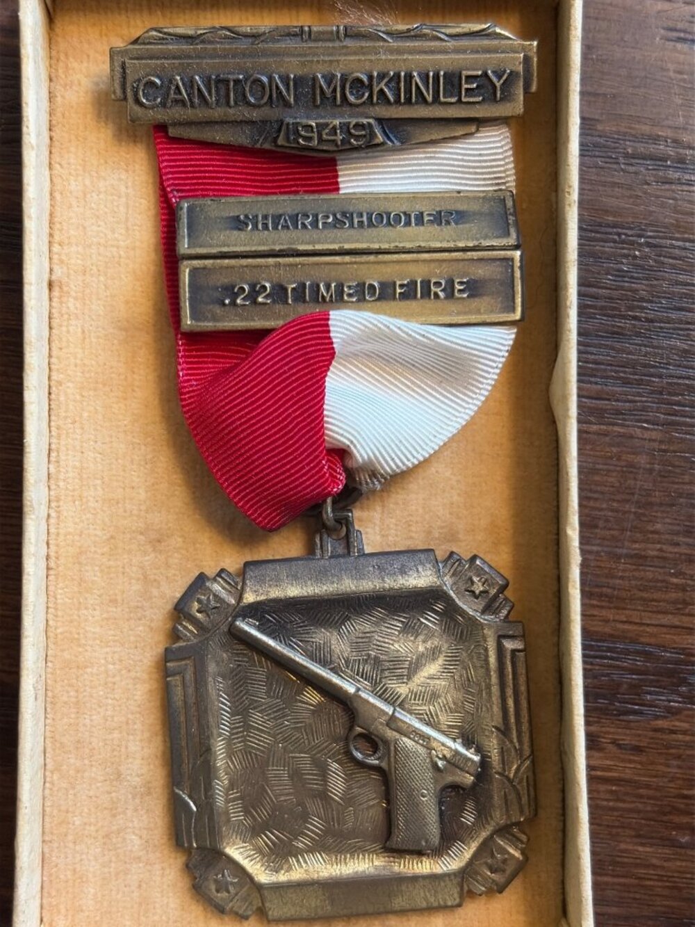 Canton McKinley 1949 Sharpshooter Medal With Red & White Ribbon By Blackinton